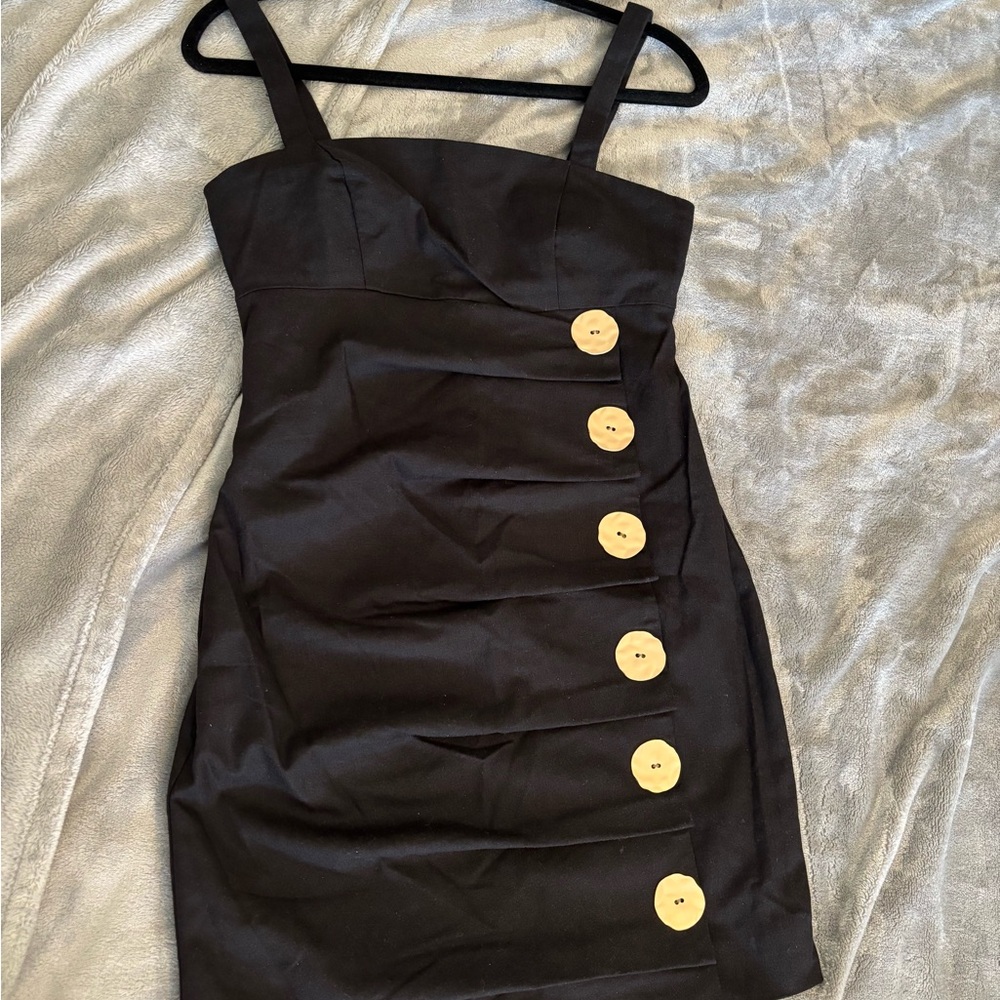 Finders Keepers Black Mini Dress with Gold Buttons